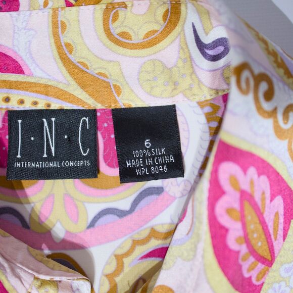 INC 100% Silk Pink Floral Paisley Button Up Top Blouse Long Sleeve Women Size 6 - Picture 11 of 15